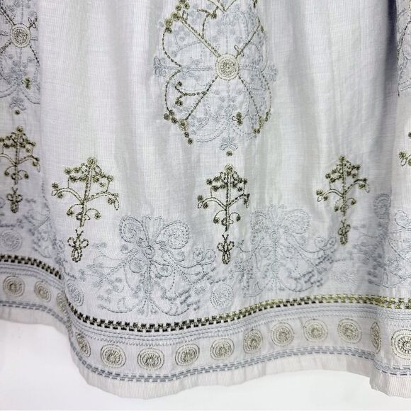 Blue Tassel Collection Gray Gold Metallic Silk Blend Embroidered Medallion Skirt - Picture 12 of 16